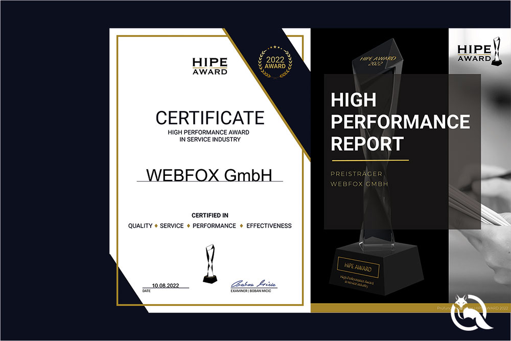 HIPE AWARD für WEBFOX GmbH - Google Partner, Website Erstellung, SEA Agentur HIPE AWARD für WEBFOX GmbH - Google Partner, Website Erstellung, SEA Agentur